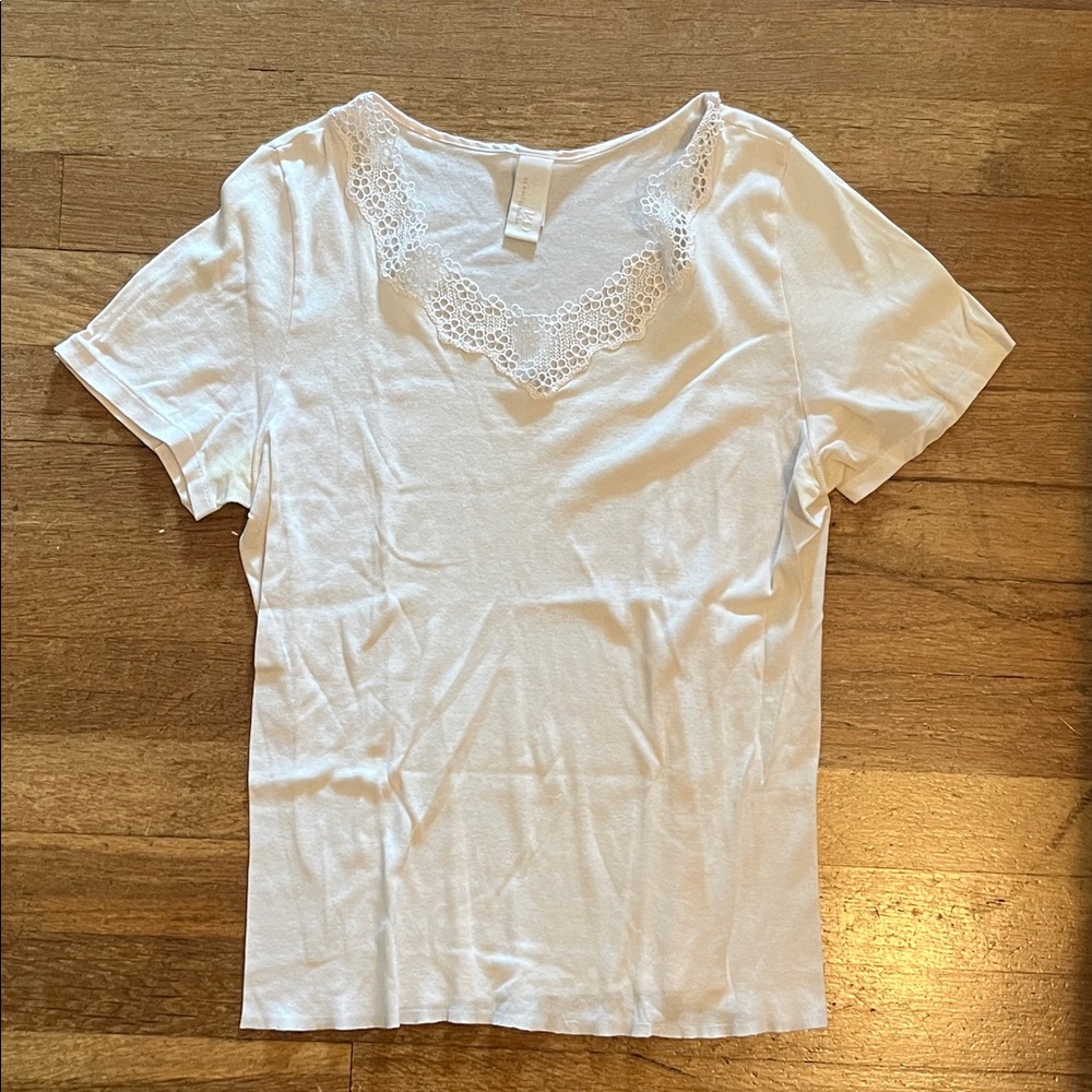 Hanro Cream Lace Detail Short Sleeve Tee